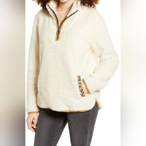 Thread & Supply Cream Teddy Jacket with Leopard Accents